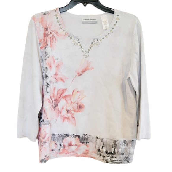 Alfred Dunner Petite Metallic Floral Blouse - Picture 9 of 9
